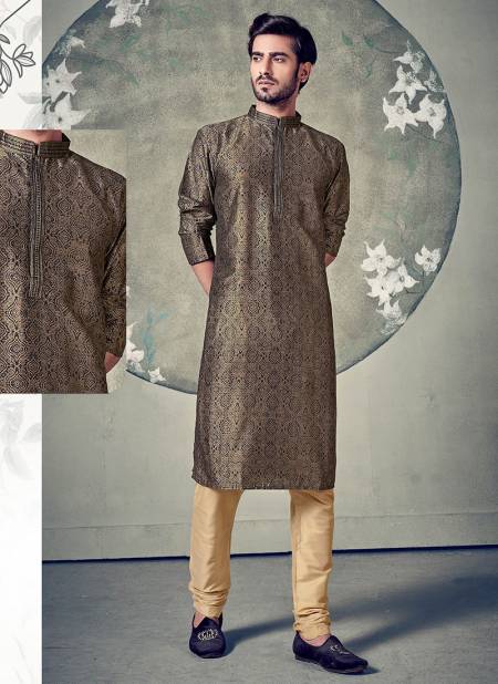 Black And Golden Colour Traditional Poly Digital Print Party Wear Kurta Pajama Mens Collection ERD-KP-3